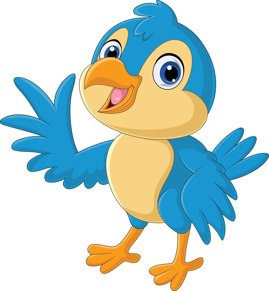 dibujos animados feliz pájaro azul agitando la mano vector