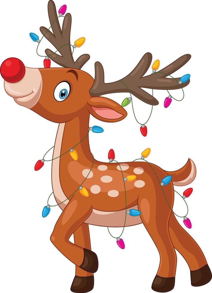 Cartoon little deer with christmas lights vector