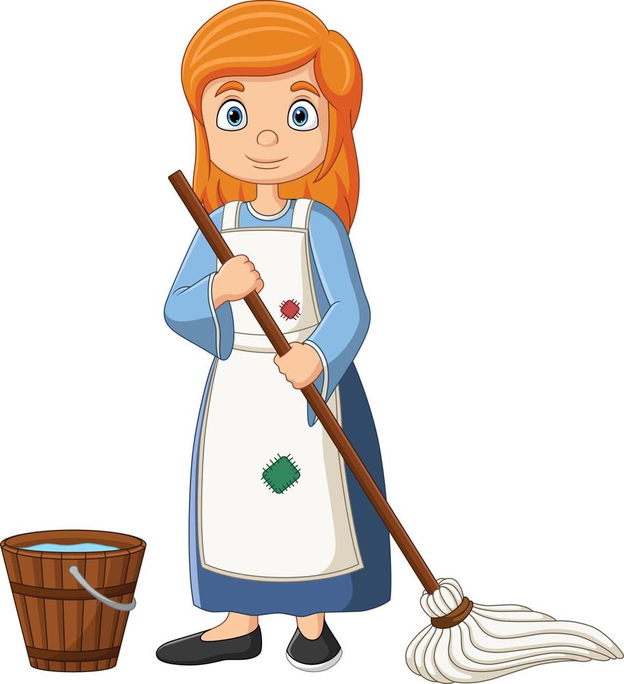 Cartoon cinderella with bucket and mop vector