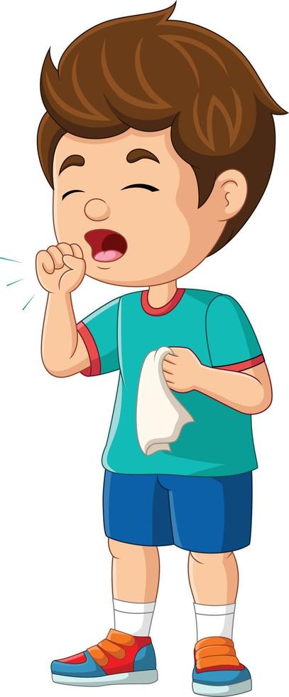 Cartoon little boy coughing on white background vector