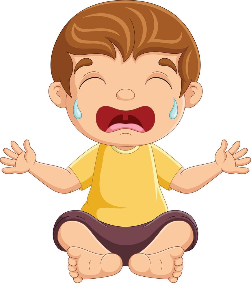 Cartoon little boy sitting and crying vector