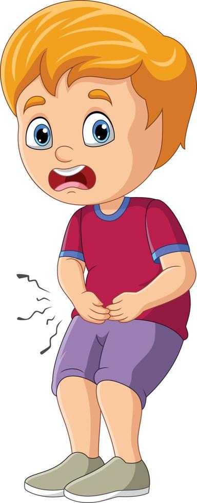 Cartoon little boy stomach ache vector