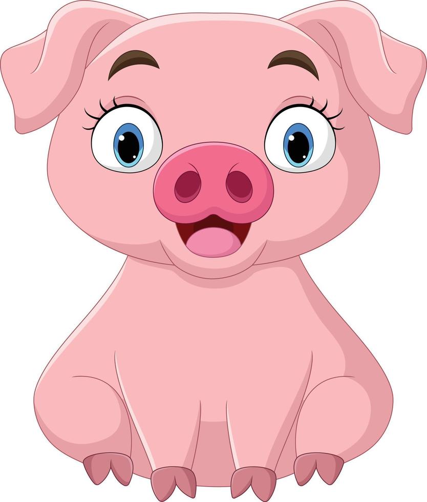 Cartoon cute little pig sitting vector