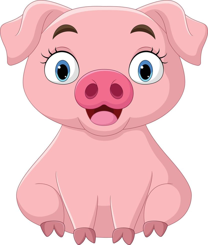 dibujos animados lindo cerdito sentado vector