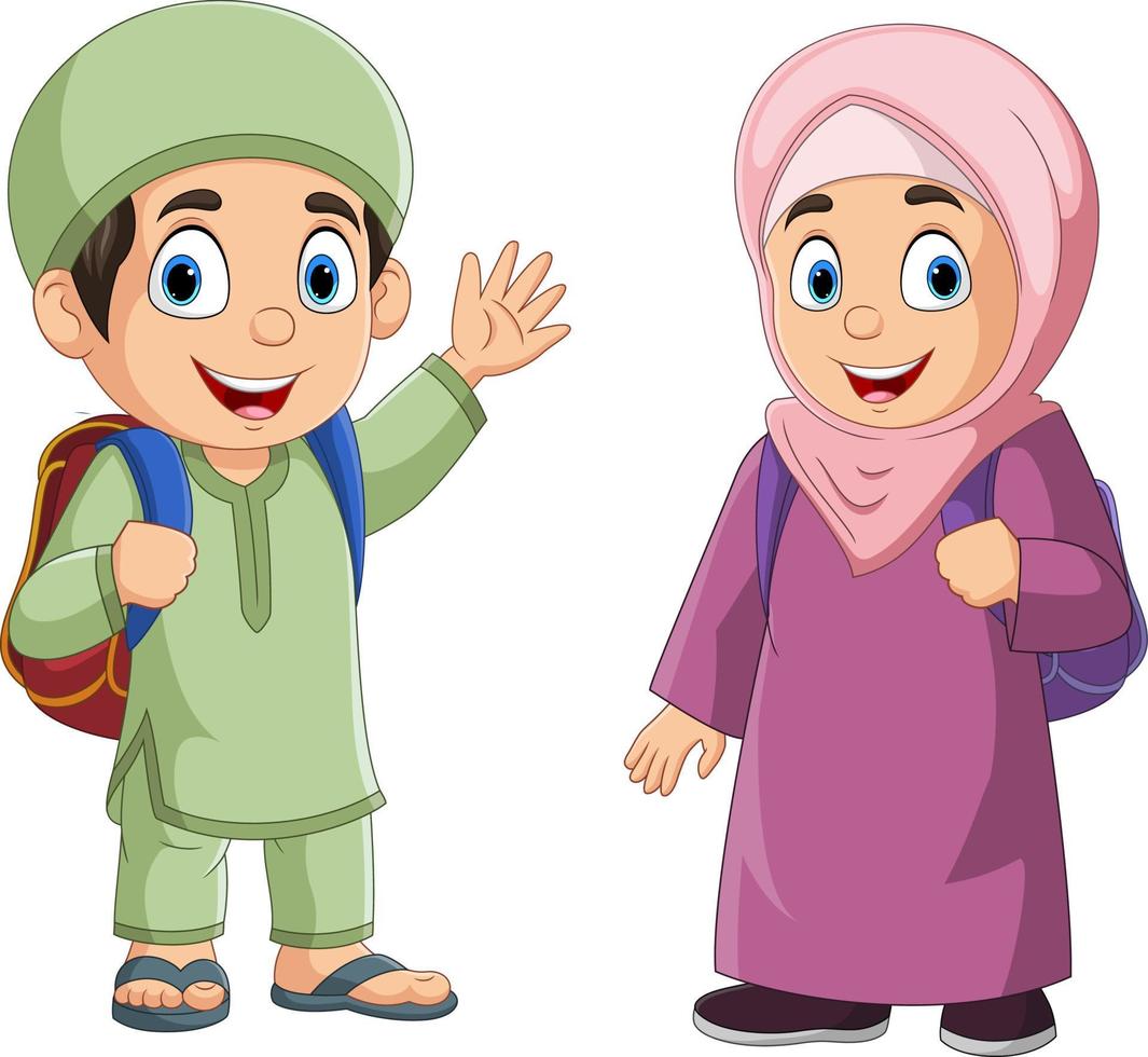 Happy muslim boy and girl cartoon vector