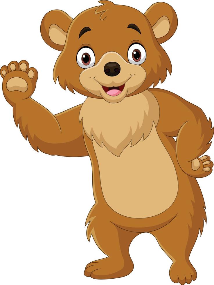 Cartoon funny bear waving hand vector