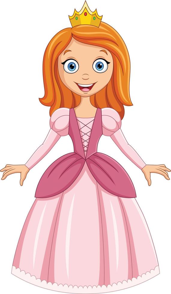 Cartoon happy princess in pink dress vector