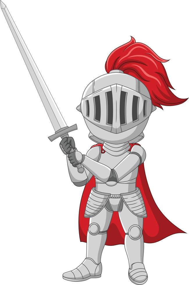 Cartoon knight holding a sword vector