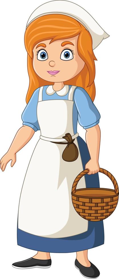 Cartoon medieval female carrying wicker basket vector