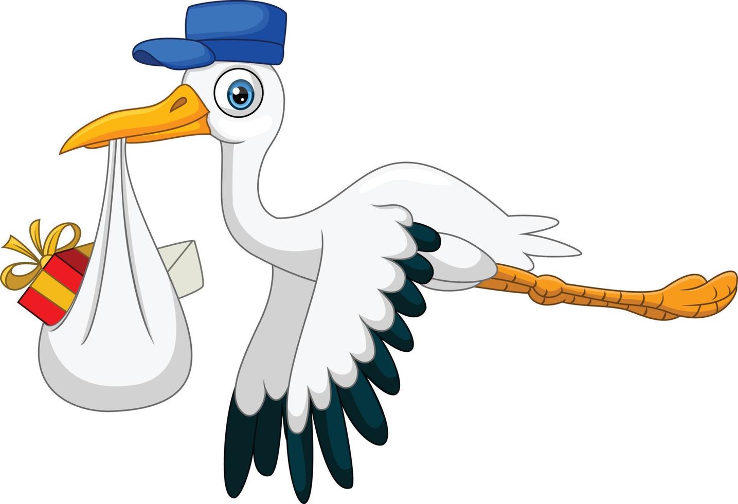 Cartoon stork carrying a gift vector