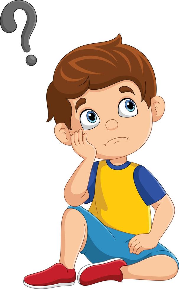 Cartoon little boy thinking with question mark vector