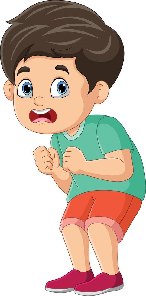 Cartoon boy standing and scared expression vector