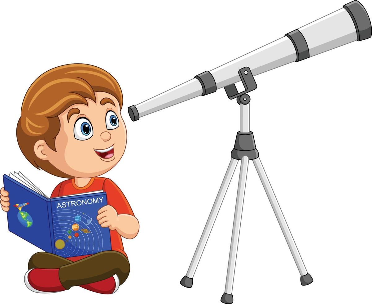 Cartoon little boy looking through a telescope 15219810 Vector Art at