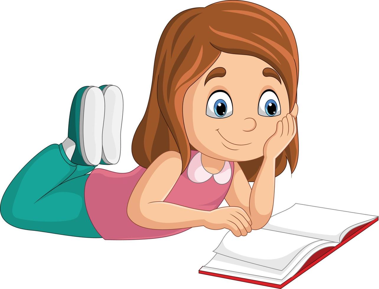 Happy little girl laying and reading a book 15219815 Vector Art at Vecteezy