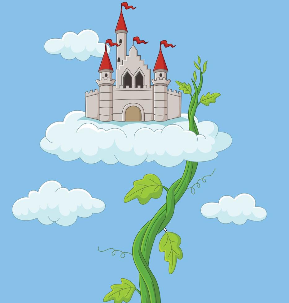 castillo con brotes de frijol en las nubes vector