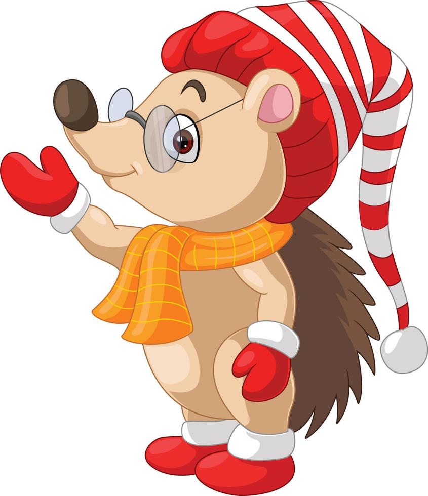 Cartoon cute hedgehog wearing hat and scarf vector