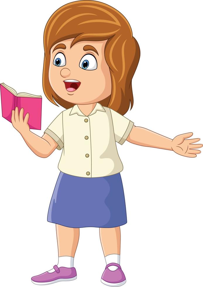 Cartoon little girl standing and read a book vector