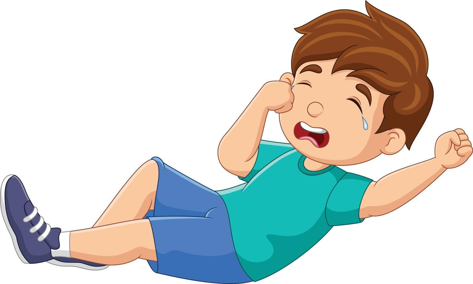 Cartoon little boy crying on white background vector