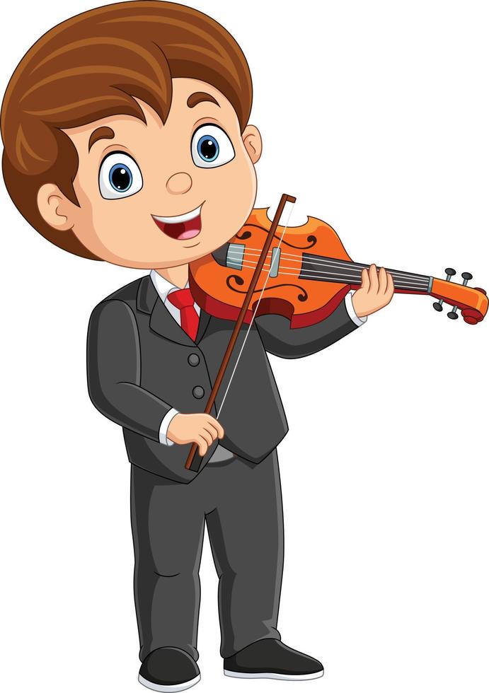 Cartoon little boy playing a violin vector