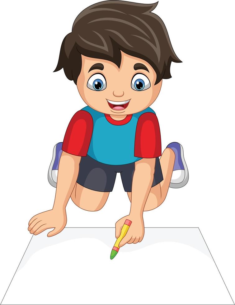 Cartoon little boy drawing on a paper vector