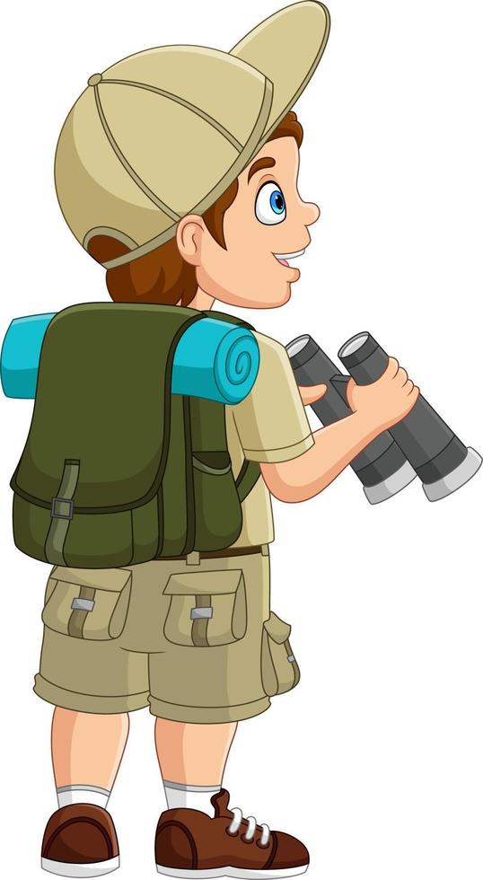 Cartoon explorer boy holding a binoculars vector