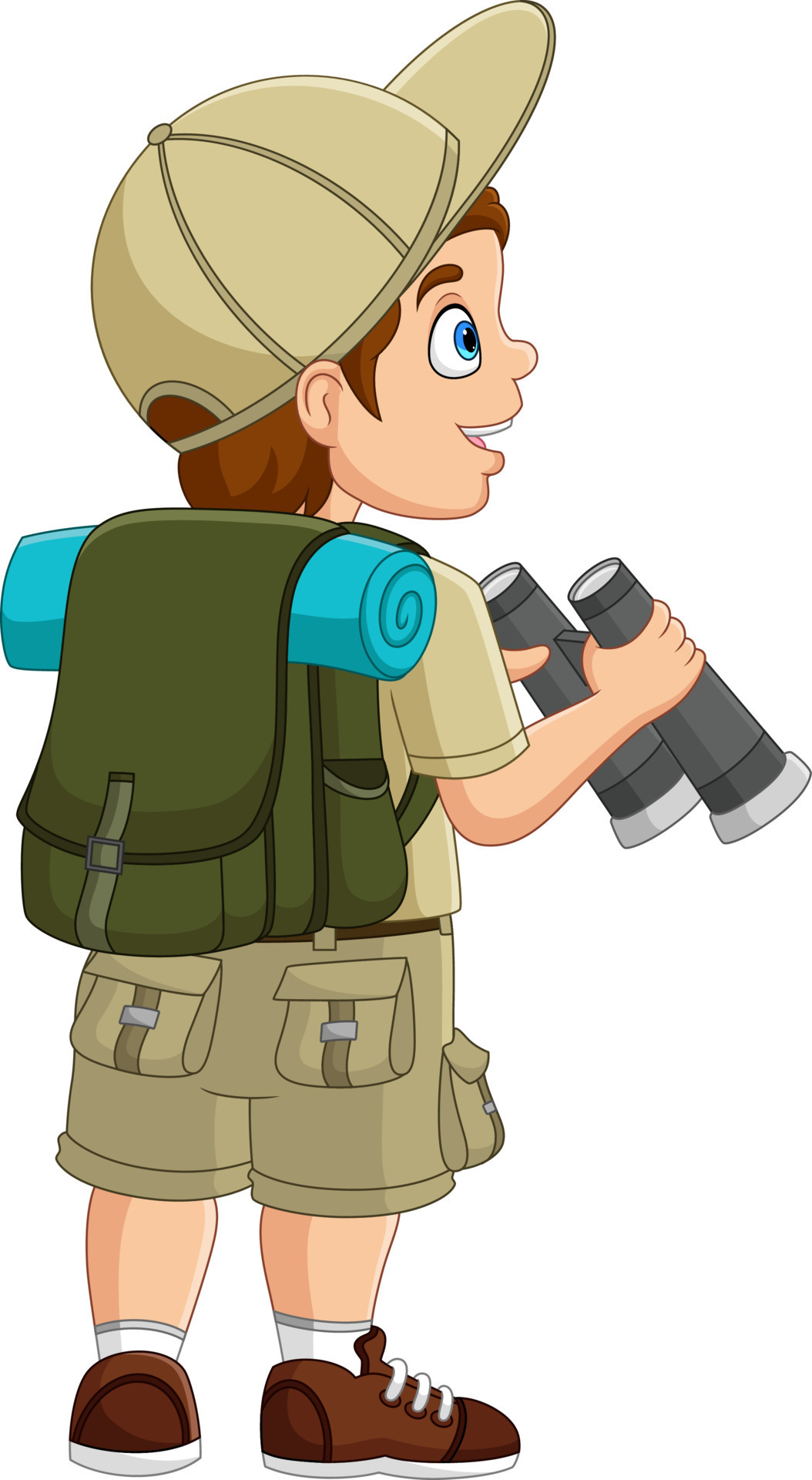 Cartoon explorer boy holding a binoculars 15219886 Vector Art at Vecteezy