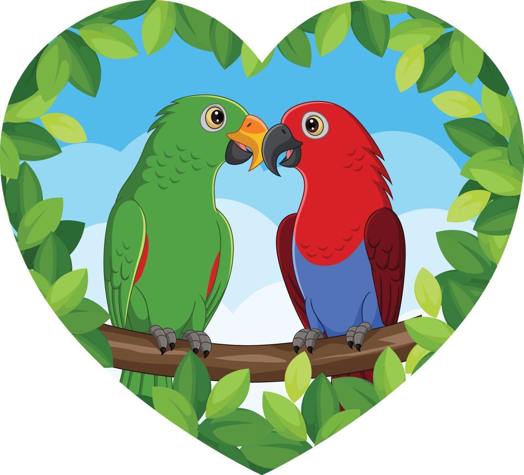 Cartoon Parrots Lovely Couple on Tree Branch vector