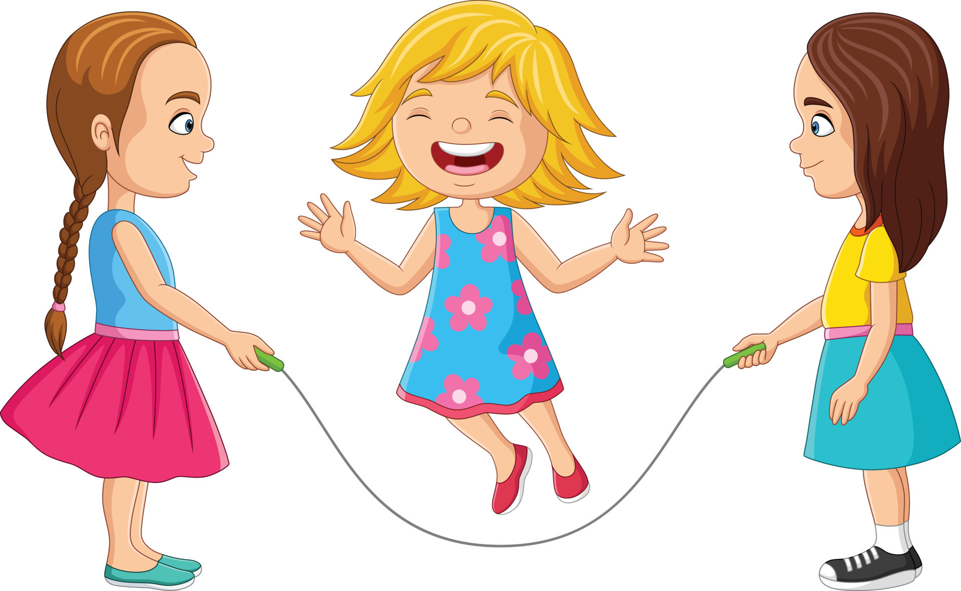 Cartoon three girls playing jumping rope 15219904 Vector Art at Vecteezy