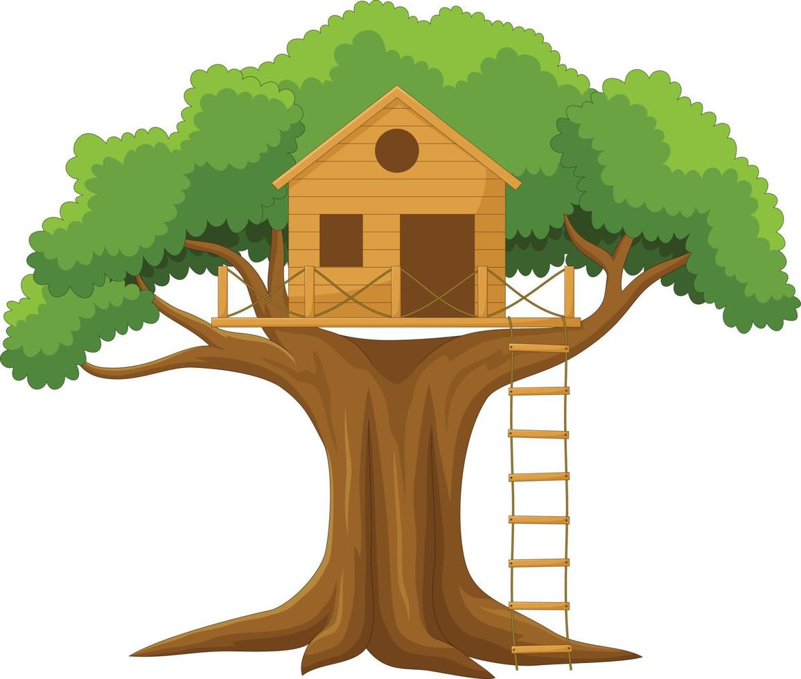 Tree house cartoon in the garden vector