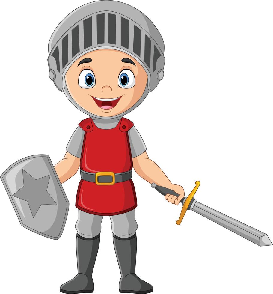 Cartoon knight holding a sword and shield vector