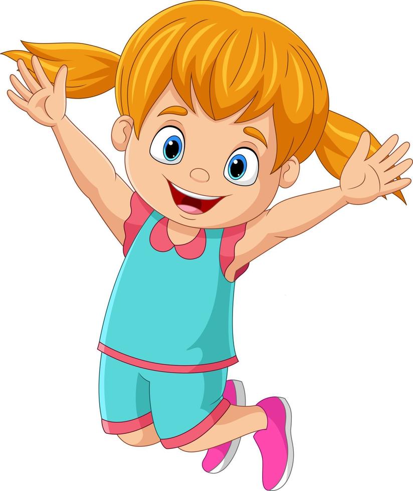 Cartoon happy little girl jumping vector