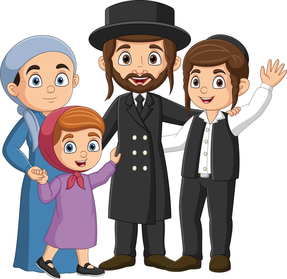 Cartoon jewish family standing together celebrating hanukkah vector