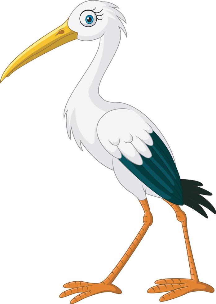 Cartoon white stork on white background vector