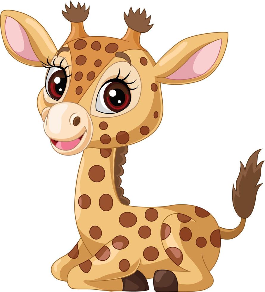 caricatura, divertido, pequeña jirafa, sentado vector