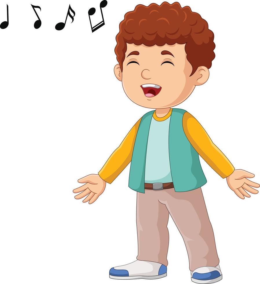 lindo niño pequeño de dibujos animados cantando vector