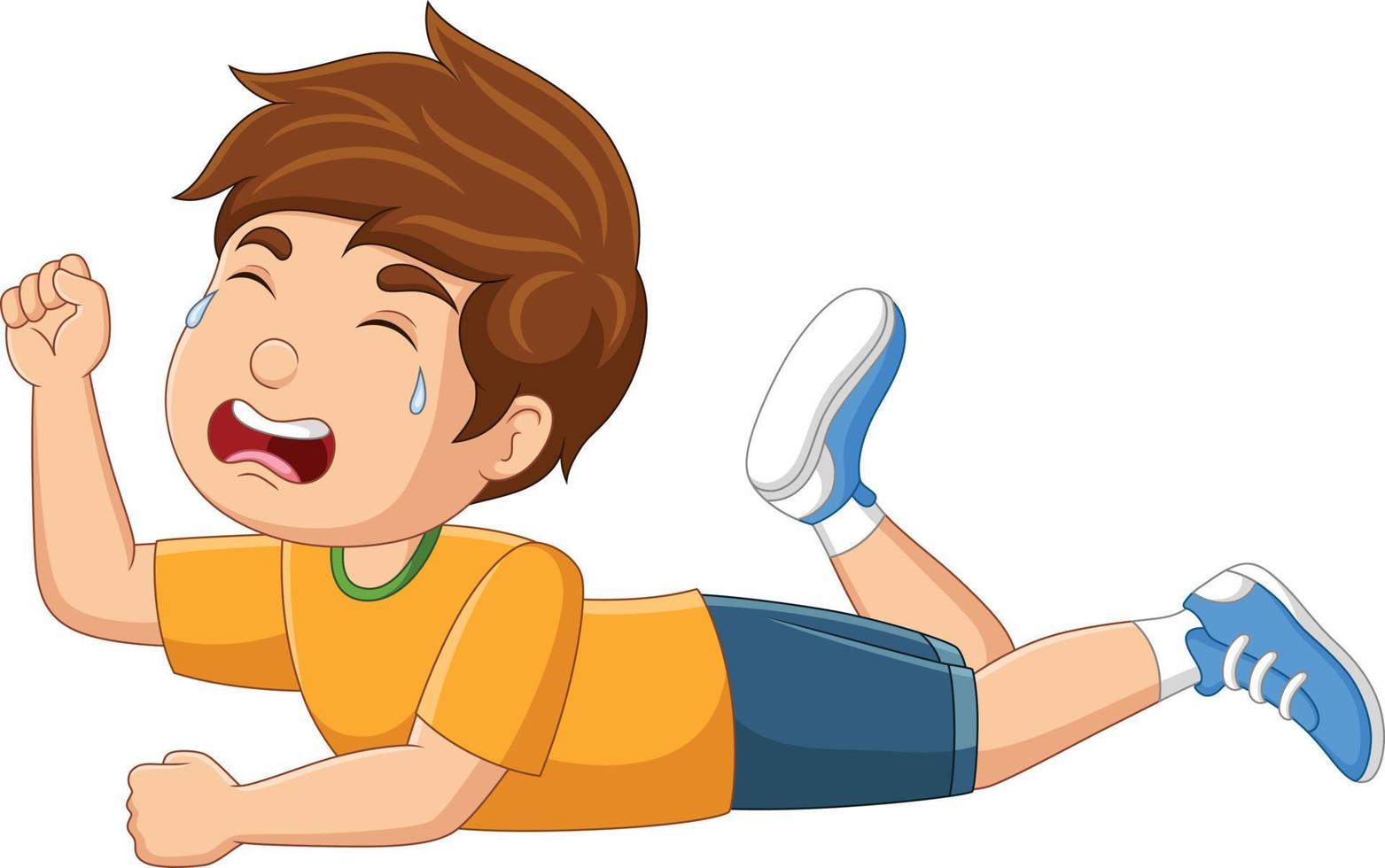 Cartoon little boy crying on white background vector