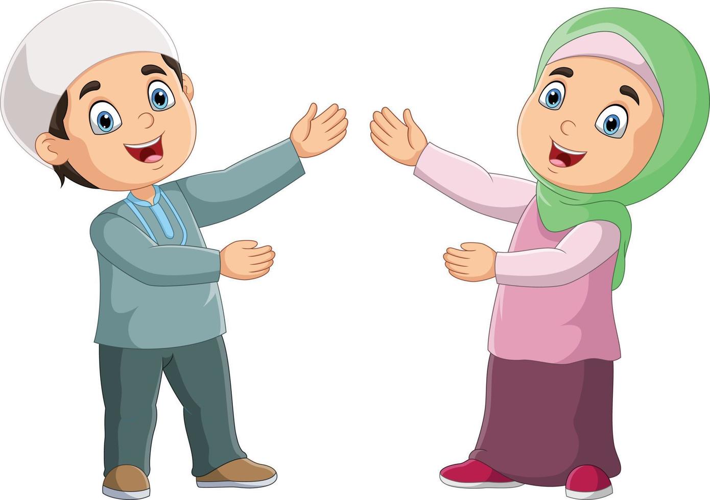 AHappy muslim girl and boy cartoon vector