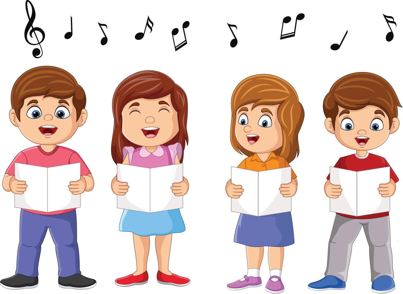 Cartoon group of choir children singing a song vector