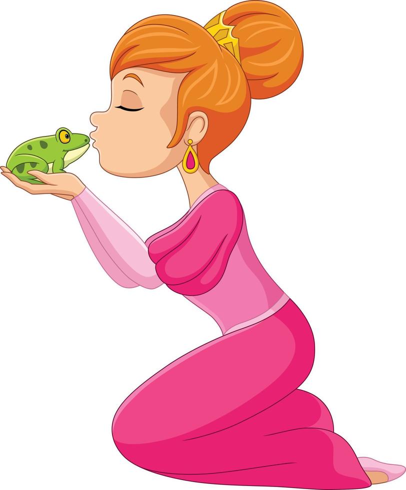 Cartoon princess kissing a frog vector