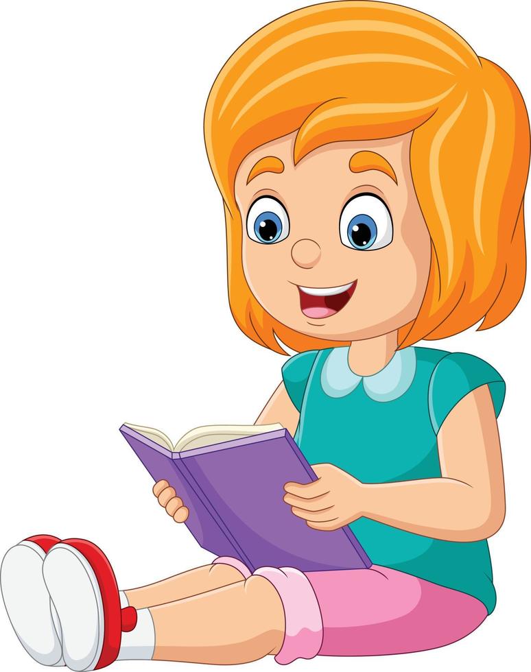 niña de dibujos animados sentada y leyendo un libro vector