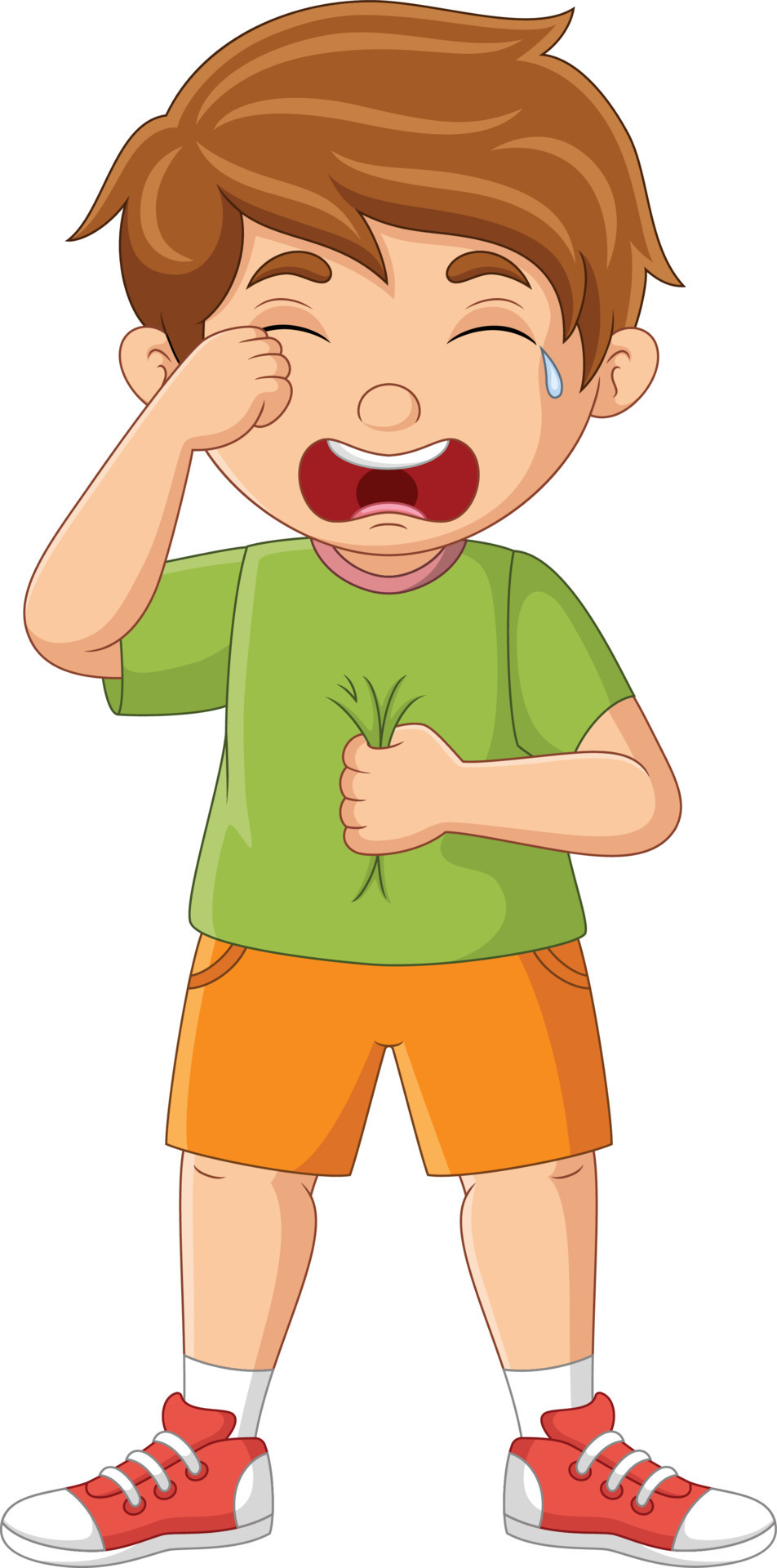 Cartoon little boy standing and crying 15220130 Vector Art at Vecteezy