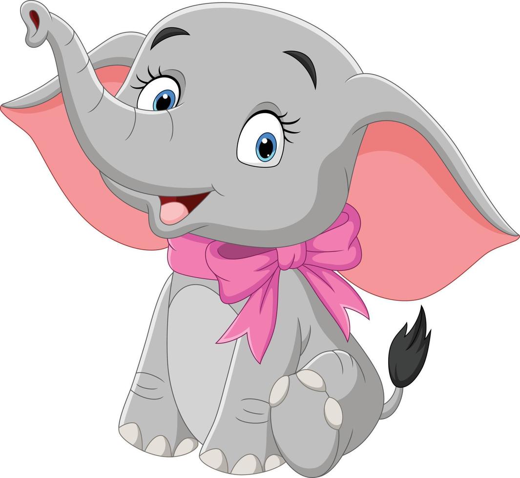 Cute elephant cartoon with pink bow on neck vector