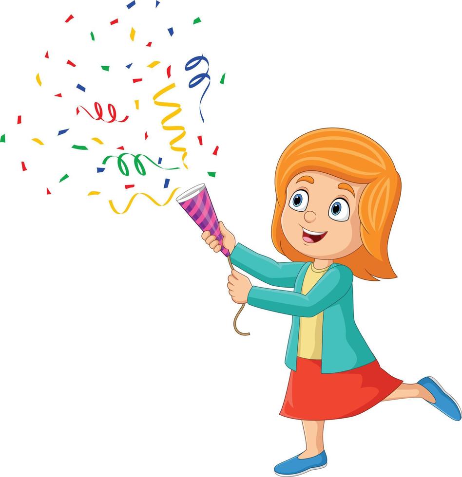Cartoon little girl playing confetti popper vector