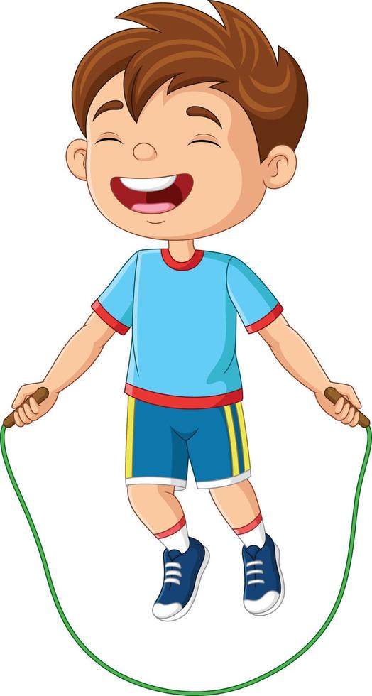 Cartoon little boy playing jumping rope vector
