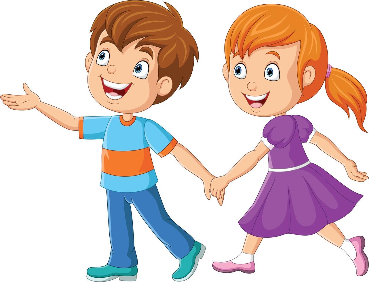 Cartoon happy boy and girl holding hands vector