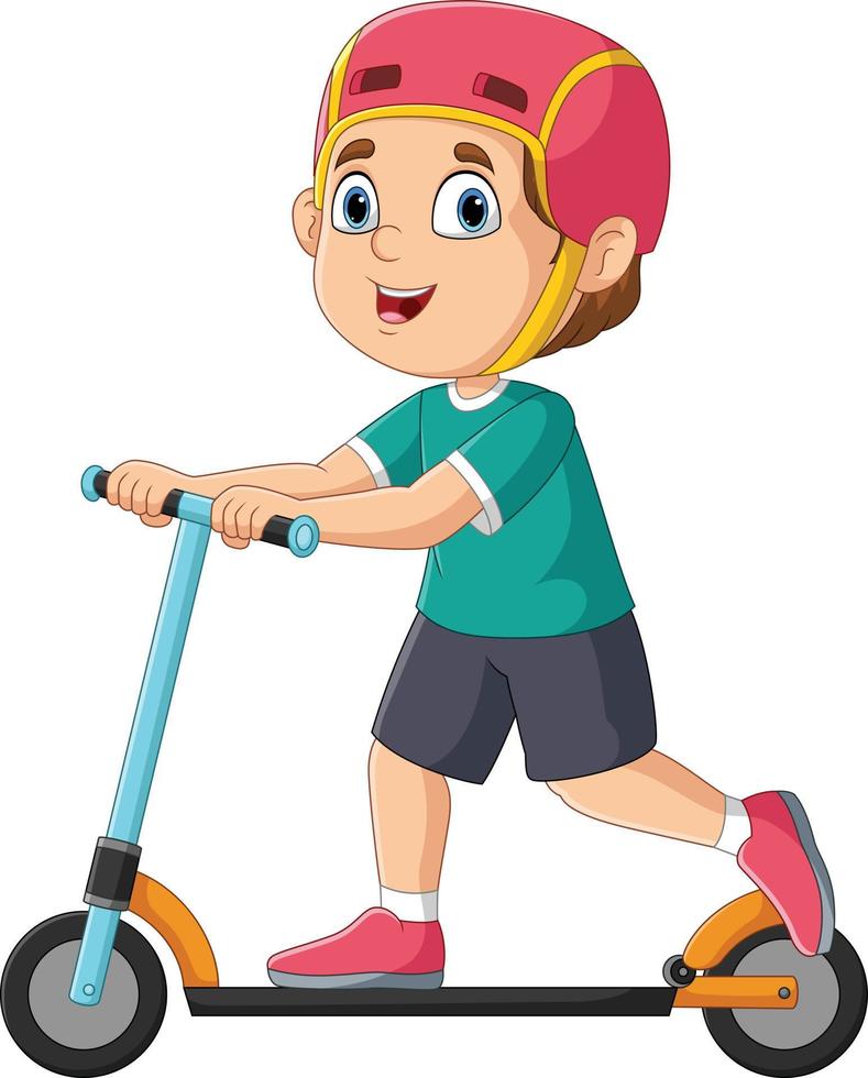 Cartoon boy riding a scooter vector