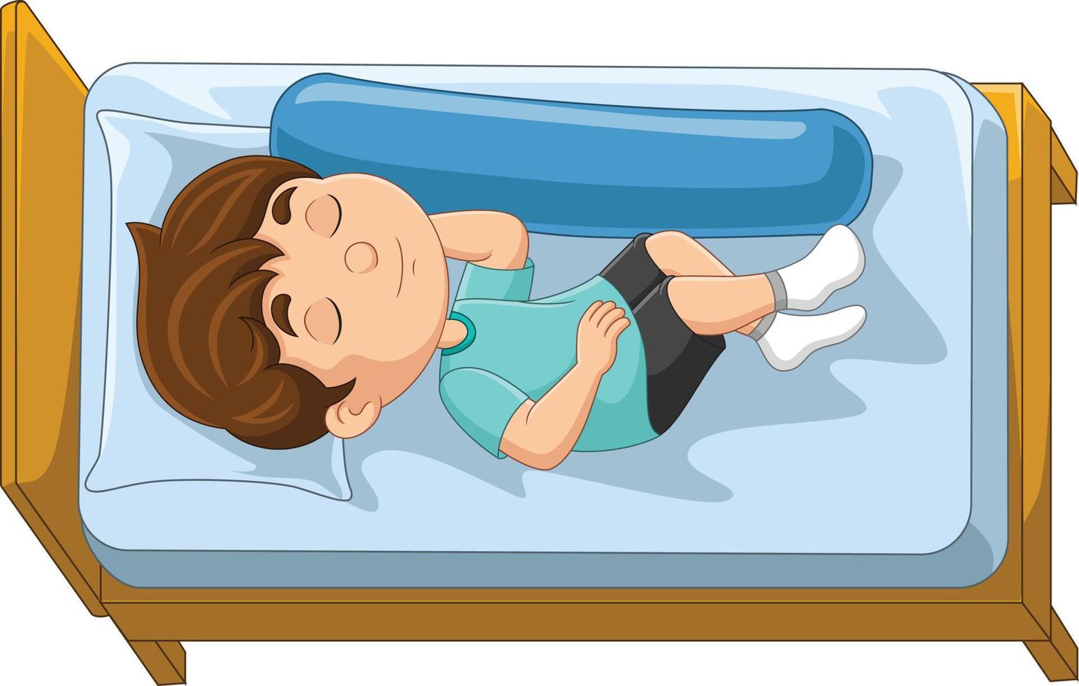 Cartoon little boy sleeping in bed vector