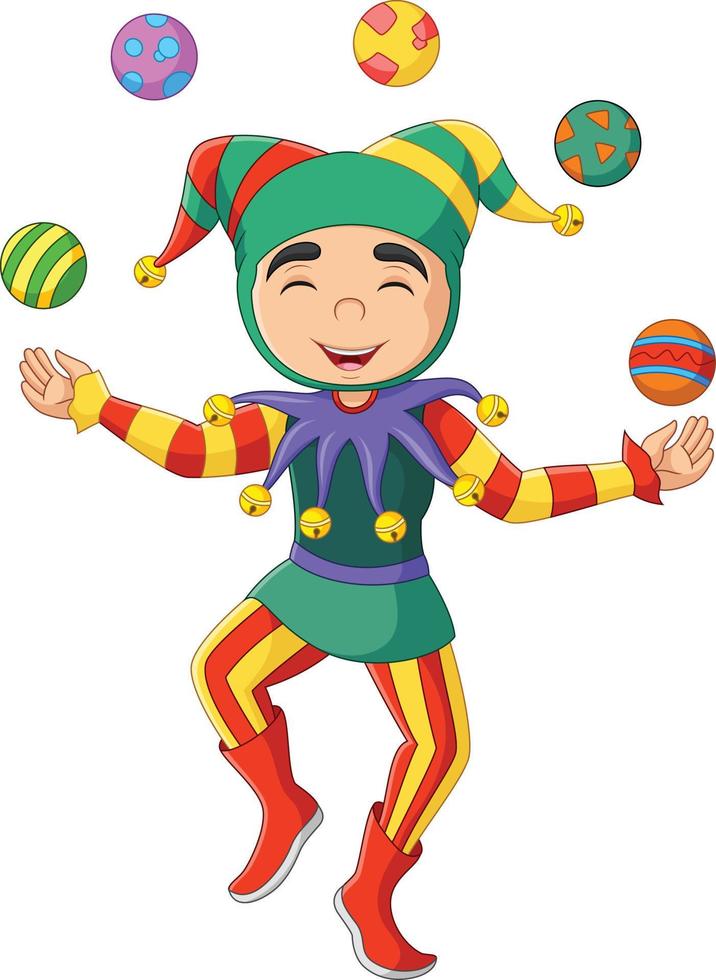 Cartoon jester juggling colorful balls vector