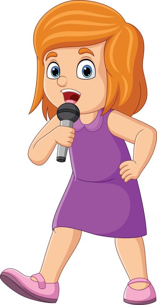 Cute little girl singing with the mic vector