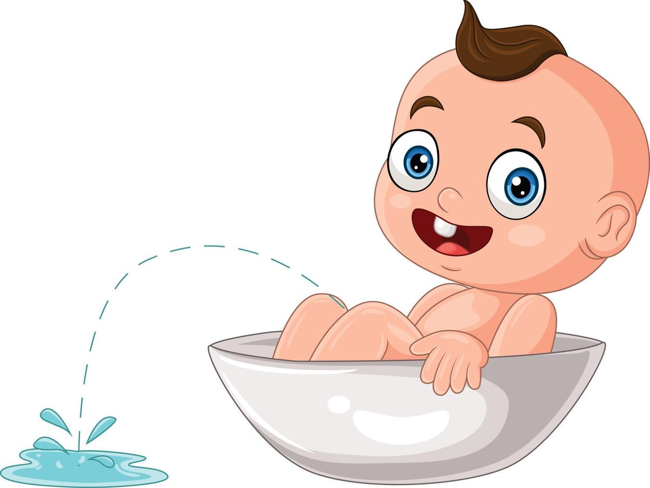 Cute baby boy cartoon peeing in the bathtub vector